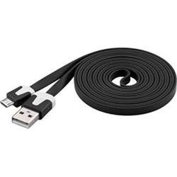 Kabel microUSB 2m, plochý PVC kabel, černý