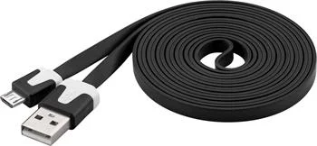 Kábel PremiumCord micro USB 2.0, A-B 2 m, plochý PVC kábel, čierny