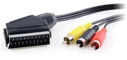 Kábel PremiumCord SCART - 3xCINCH M/M 1,5 m prepínač vstupov a výstupov