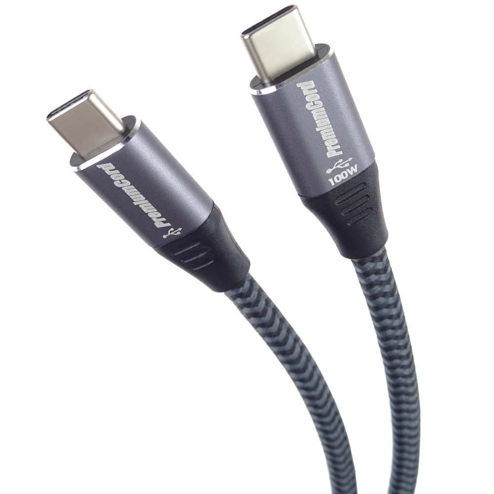 Kábel PremiumCord USB-C M/M, 100W 20V/5A 480Mbps bavlnené opletenie, 1m