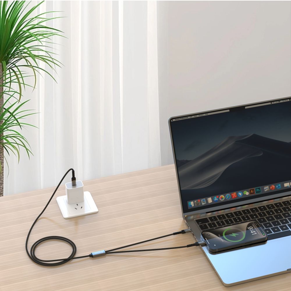Kábel Swissten 2 v 1 USB-C / Lightning 100 W, 1,5 m, čierny