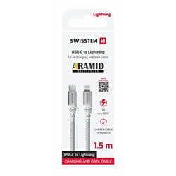 Kábel Swissten Aramid USB-C / Lightning 1,5 m, biely