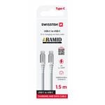 Kábel Swissten Aramid USB-C / USB-C 1,5 m, biely