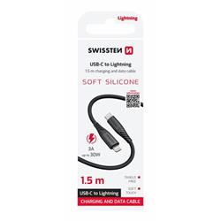 Kábel Swissten Silicone USB-C / Lightning 30 W, čierny