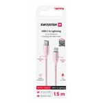 Kábel Swissten Textile II USB-C / Lightning 1,5 m, ružový