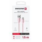 Kábel Swissten Textile II USB / Lightning 1,5 m, ružový