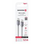 Kábel Swissten Textile USB-C / USB-C, 1,2 m, sivý