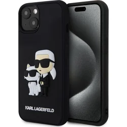 Karl Lagerfeld 3D gumový zadný kryt Karl and Choupette pre iPhone 13 Black
