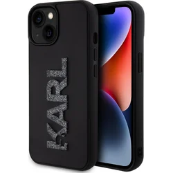 Karl Lagerfeld 3D gumový zadný kryt s trblietavým logom Karl pre iPhone 15 Black