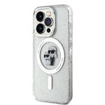 Karl Lagerfeld IML Glitter Karl and Choupette Zadný kryt MagSafe pre iPhone 15 Pro Transparent