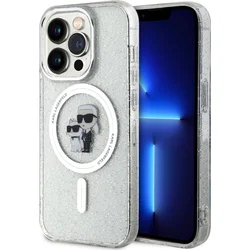 Karl Lagerfeld IML Glitter Karl and Choupette Zadný kryt MagSafe pre iPhone 15 Pro Transparent
