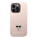 Karl Lagerfeld Liquid Silicone Choupette Zadní Kryt pro iPhone 14 Pro Pink