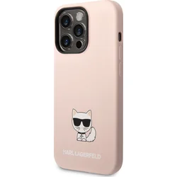 Karl Lagerfeld Liquid Silicone Choupette Zadní Kryt pro iPhone 14 Pro Pink