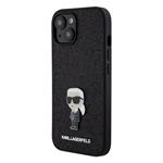 Karl Lagerfeld Pevný kovový zadný kryt Ikonik s trblietkami pre iPhone 15 Black