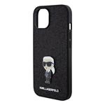 Karl Lagerfeld Pevný kovový zadný kryt Ikonik s trblietkami pre iPhone 15 Black