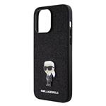 Karl Lagerfeld Pevný kovový zadný kryt Ikonik s trblietkami pre iPhone 15 Pro Max Black