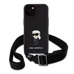 Karl Lagerfeld Saffiano Crossbody Metal Iconic zadný kryt pre iPhone 15 Black