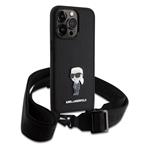 Karl Lagerfeld Saffiano Crossbody Metal Ikonik Zadný kryt pre iPhone 15 Pro Max Black