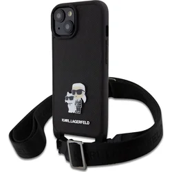Karl Lagerfeld Saffiano Crossbody Metal Karl and Choupette Zadný kryt pre iPhone 15 Black