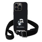 Karl Lagerfeld Saffiano Crossbody Metal Karl and Choupette Zadný kryt pre iPhone 15 Pro Black