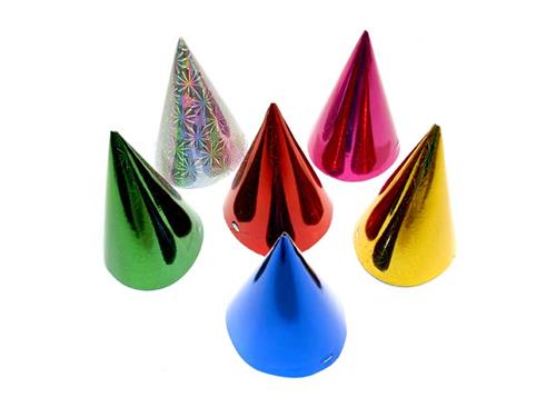 Karnevalový klobúk 6ks 16cm hologram mix ME120