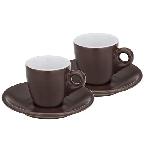 KELA 2dílná sada šálků s podšálky na espresso MATTIA, 50 ml, hnědá