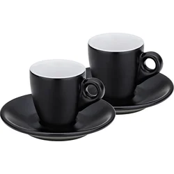 KELA Hrnek na espresso s podšálkem sada 4 ks MATTIA černá 
