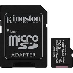 Kingston microSDXC 512GB Canvas Select Plus, UHS-I, U3, V30, čítanie 100 MB/s, zápis 85MB/s) + SD adaptér SDCS2/512GB