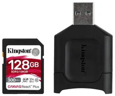 KINGSTON SDHC 128GB Canvas React Plus UHS-II V90 (čtení/zápis: 300/260MB/s) + čtečka