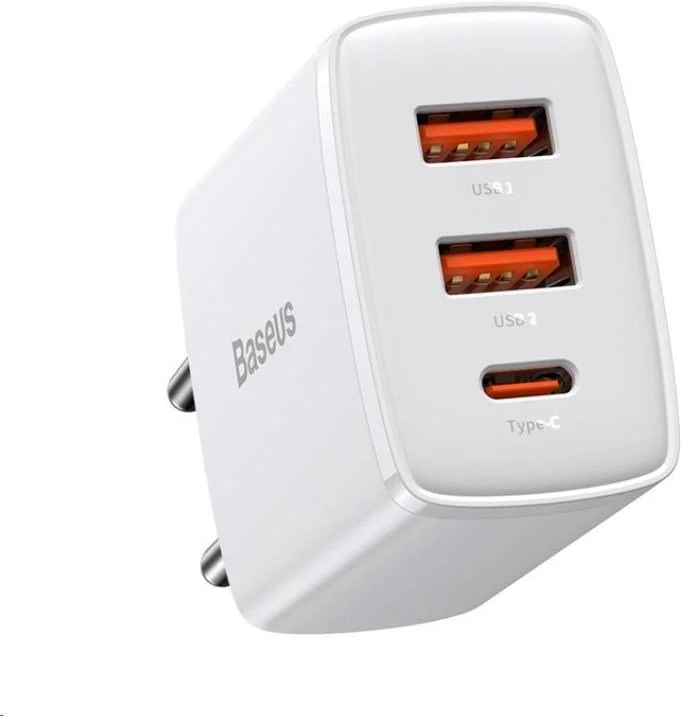 Kompaktný rýchlonabíjací adaptér Baseus 2x USB-A, 1x USB-C 30W biely