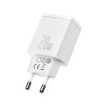 Kompaktný rýchlonabíjací adaptér Baseus USB-A + Type-C 20W EU, biely