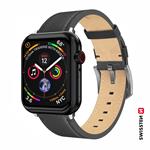 Kožený remienok Swissten pre Apple Watch 42–49 mm, čierny (strieborná spona)  