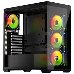 Krux skříň Exo / ATX / 4x120mm RBG fan / 2xUSB 2.0 / USB-C / tvrzené sklo / černá