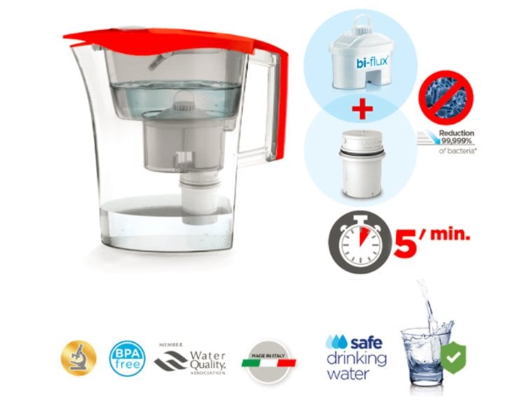 Laica UFSAC Set filtračná kanvica PREDATOR + Bi-flux filter + Germ-Stop filter + aktivačné čerpadlo, červená