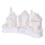 LED dekorace dřevěná bílá – vesnička, 16 cm, 2x AA, vnitřní, teplá bílá, časovač