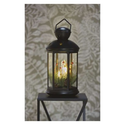 LED dekorace – vánoční lucerna se svíčkami černá, 35,5 cm, 3x C, vnitřní, vintage