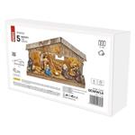 LED drevený vianočný betlehem, 19 cm, 3x AA, vnútorný, teplá biela, časovač