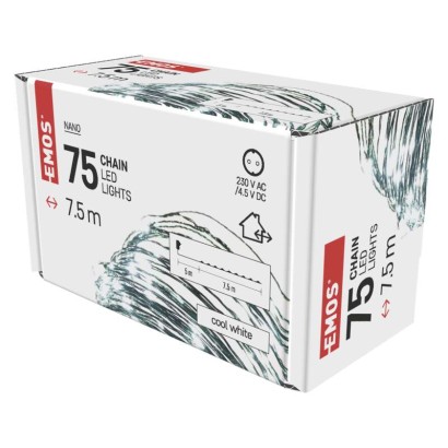 LED vánoční nano řetěz zelený, 7,5 m, venkovní i vnitřní, studená bílá, časovač