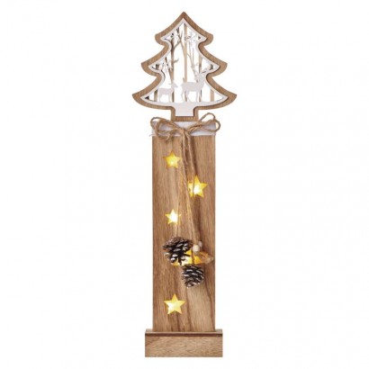 LED vánoční strom dřevěný, 48 cm, 2x AA, vnitřní, teplá bílá, časovač