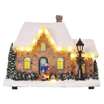 LED vianočný domček, 20,5 cm, 3x AA, vnútorný, teplá biela
