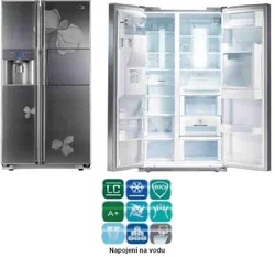 LG Americká Chladnička GR-P247JHMV nerez, třída A+, 412l/205l, NO FROST, Multi Air Flow, LCD display,nápojový autom.