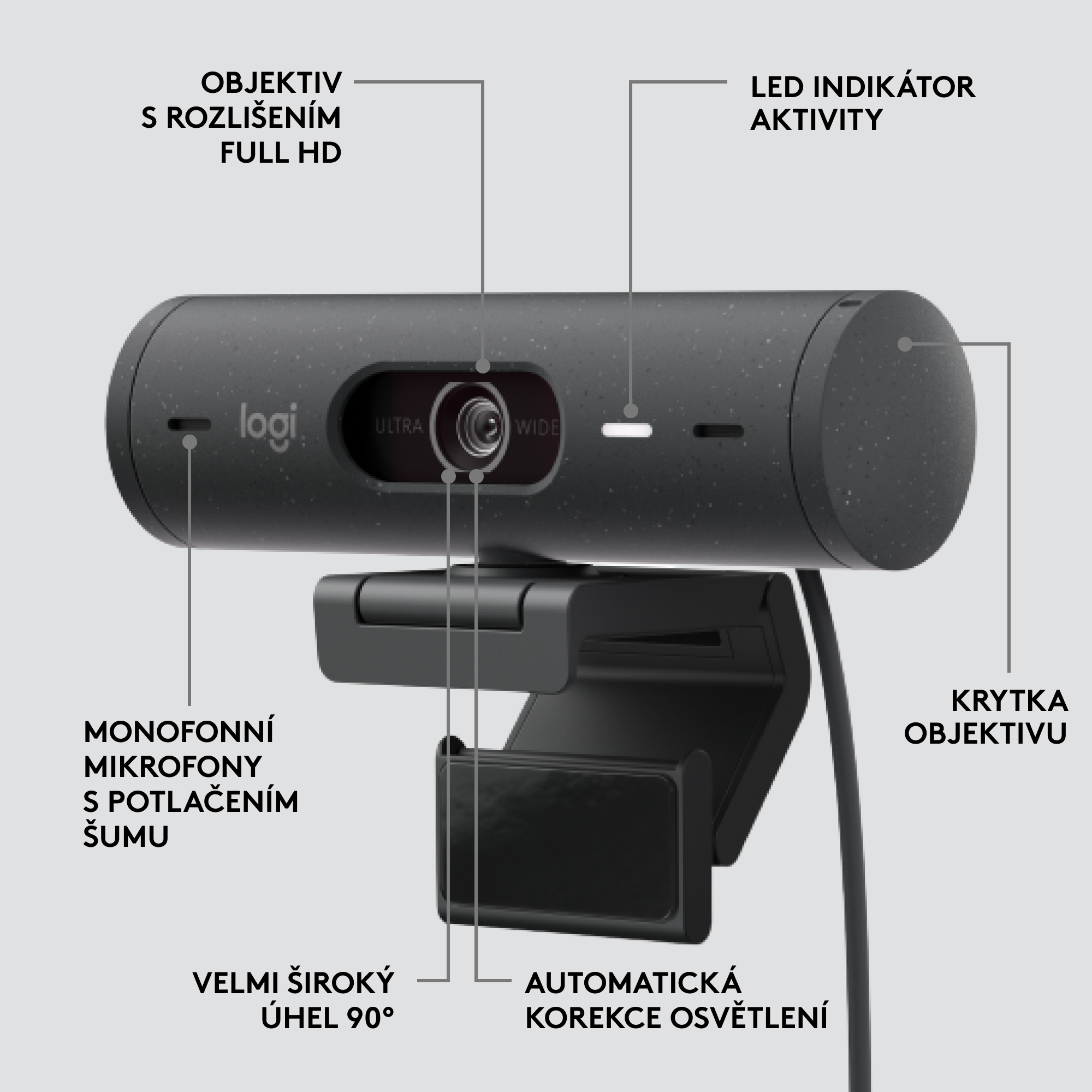Logitech BRIO 500, Full HD webová kamera, grafitová