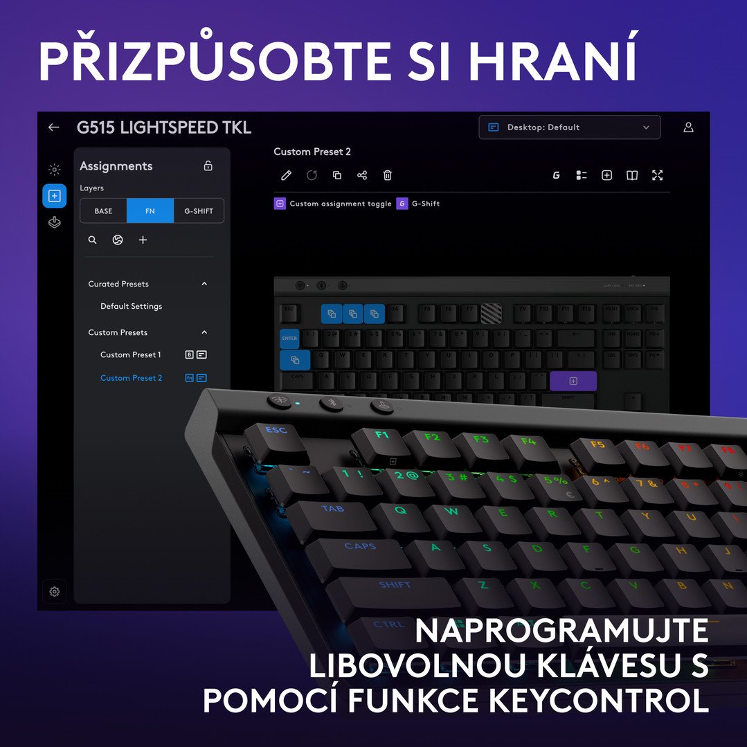 Logitech G515 TKL Lightspeed CZ/SK, čierna, bezdrôtová