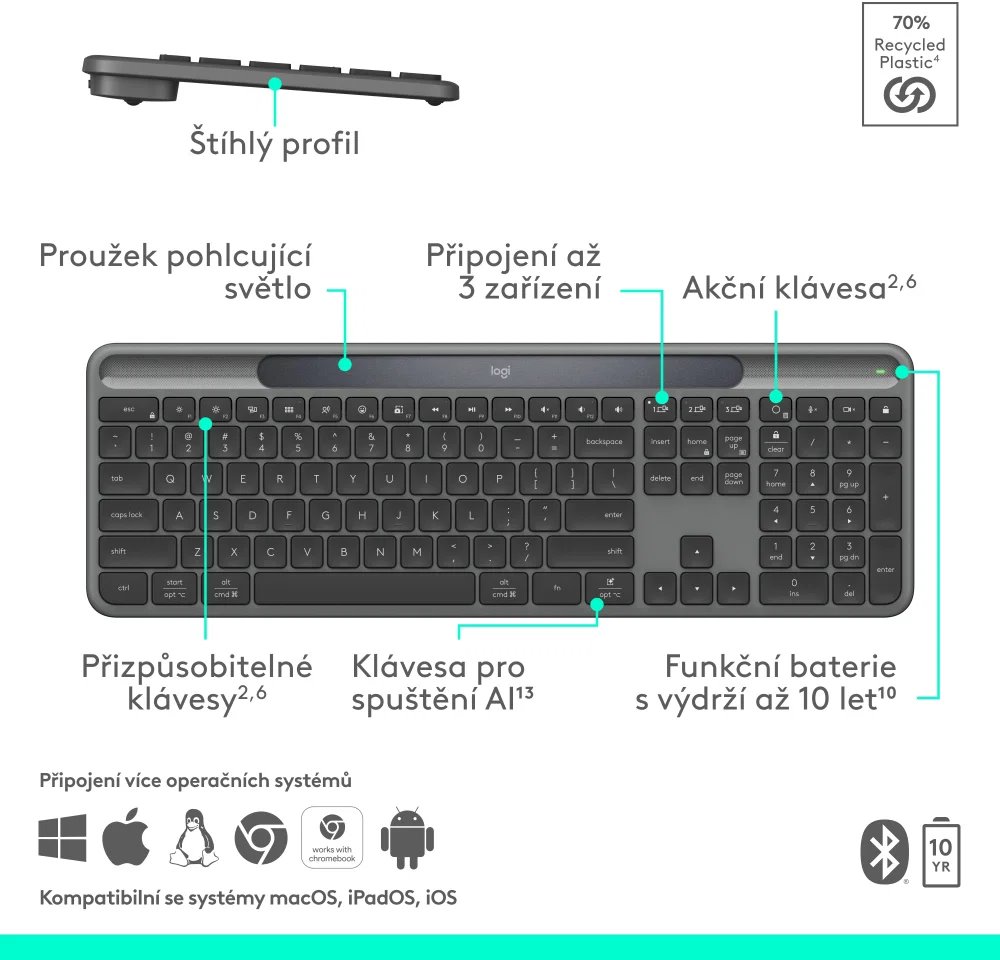 Logitech K980 Signature Slim Solar, Graphite - CZ/SK