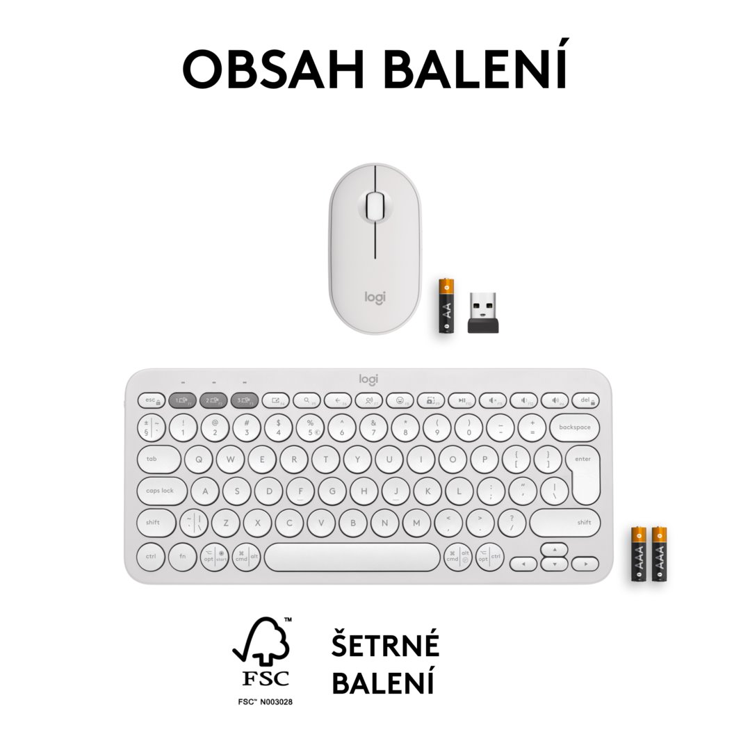 Logitech Pebble 2 Combo, bezdrôtová klávesnica a myš, biela
