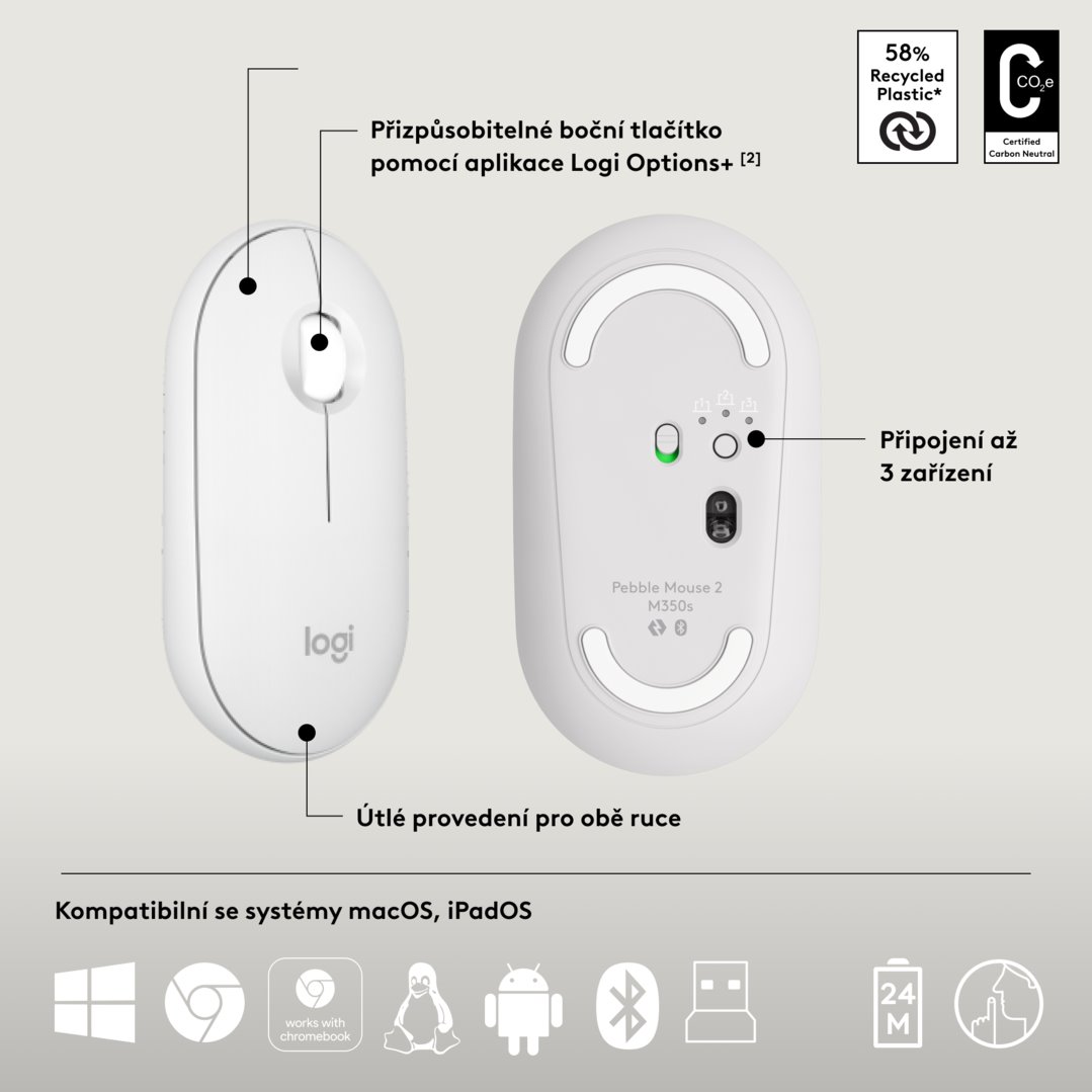 Logitech Pebble 2 Combo, bezdrôtová klávesnica a myš, biela