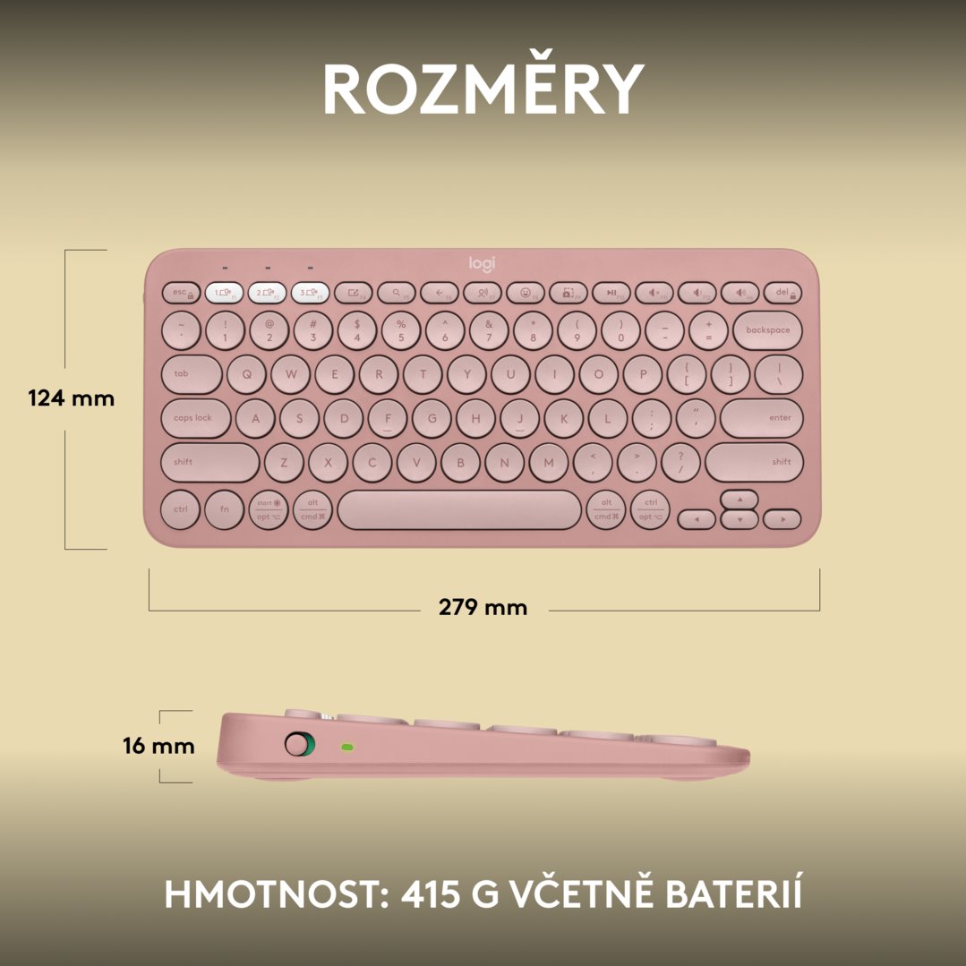 Logitech Pebble Keys 2 K380s, US, bezdrátová klávesnice, růžová