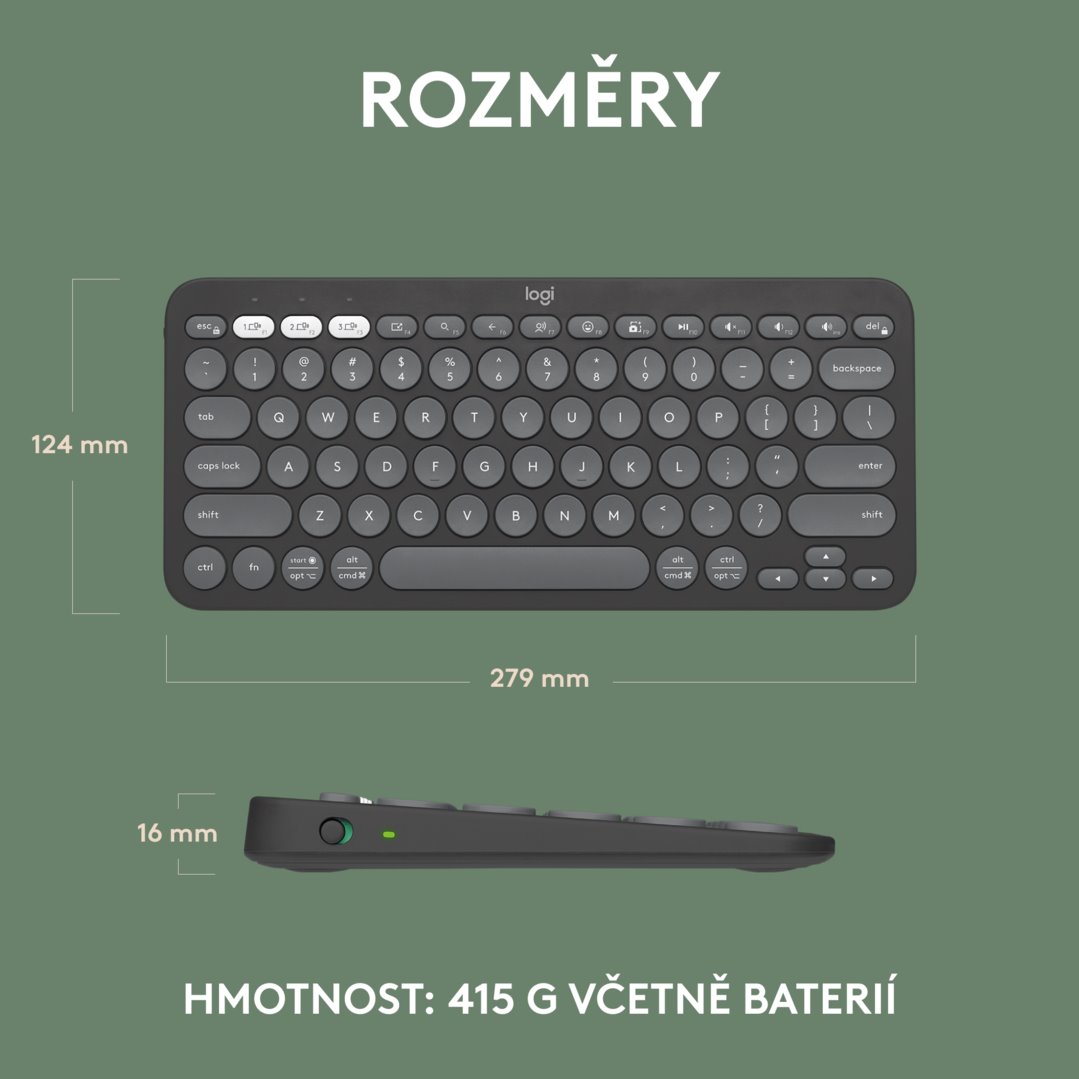 Logitech Pebble Keys 2 K380s, US, bezdrôtová klávesnica, grafitová