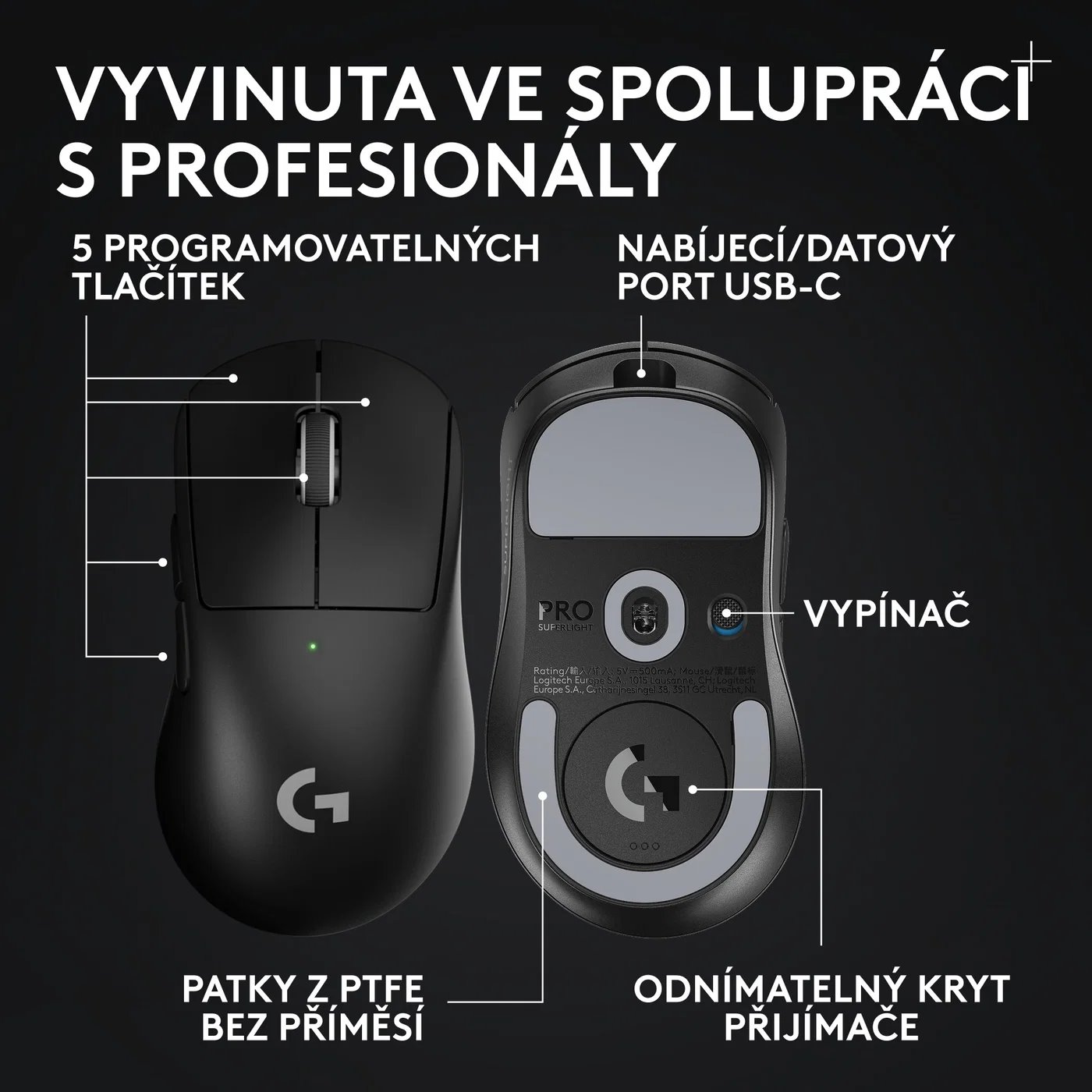 Logitech PRO X Superlight 2 DEX SE, černá