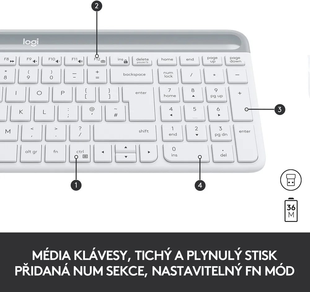 Logitech Slim Wireless Combo MK470, biela – CZ/SK